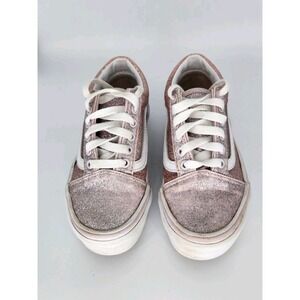 VANS OFF‎ The WALL GIRLS SIZE 13 PINK SPARKLE Tie SNEAKERS SHOES GLITTER